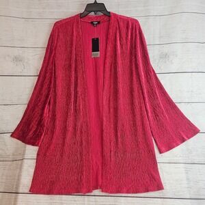 Slim Factor Investments 2X Red Open Front Cardigan Duster Ribbed Velvet NWT 920